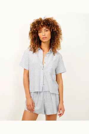 C&A Camisa de algodão praia listrada azul marinho