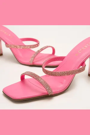 C&A Sandália tira com strass salto fino rosa