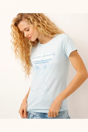 C&A Camiseta de algodão manga curta ohana stitch azul
