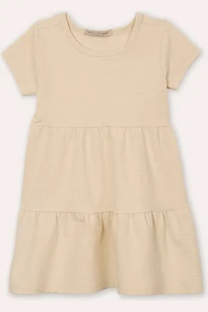 C&A Vestido de algodão infantil manga curta poá bege