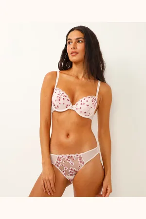 C&A Calcinha biquíni com tule e renda floral rosa