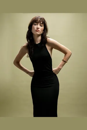 C&A Vestido midi halterneck texturizado