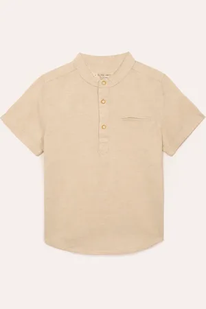 C&A Camisa infantil com linho gola padre bege