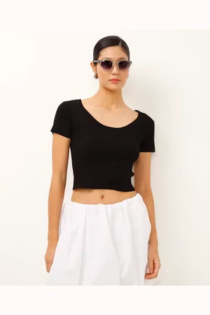 C&A Cropped de tricot decote canoa canelado