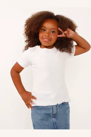 C&A Blusa infantil de algodão com brilho manga curta