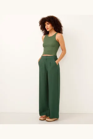 C&A Calça wide leg de viscose cintura alta verde