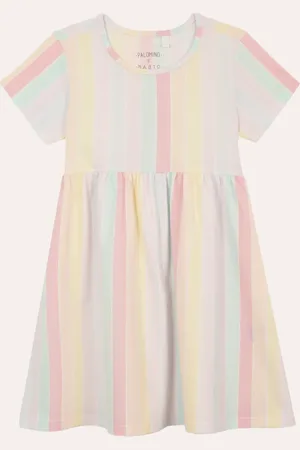 C&A Vestido infantil de algodão listrado colorido