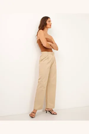 C&A Calça reta de alfaiataria com cinto bege