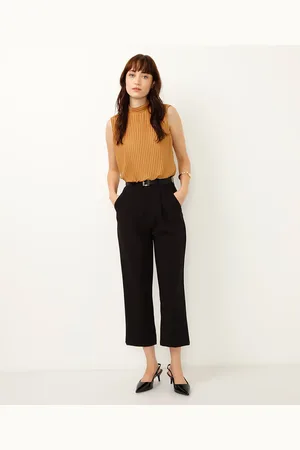 C&A Calça reta de alfaiataria com cinto preta