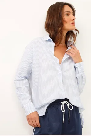 C&A Camisa de algodão manga longa listrada azul