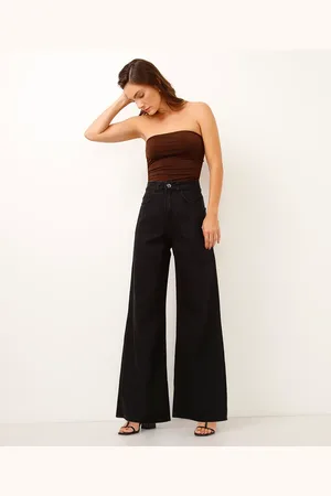 C&A Calça jeans wide leg cintura super alta preta