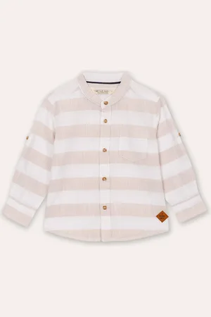 C&A Camisa infantil de algodão gola padre listrada bege