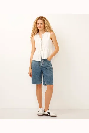 C&A Bermuda relaxed jeans cintura média azul