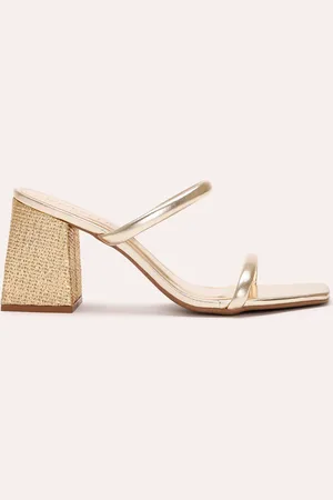 C&A Tamanco bico quadrado salto texturizado oneself dourado