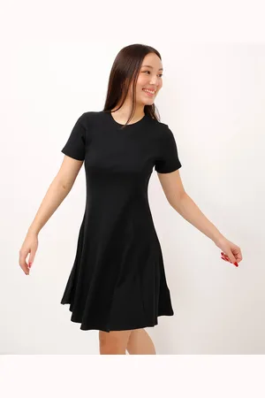 C&A Vestido de algodão evasê canelado manga curta