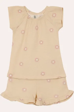 C&A Conjunto de algodão infantil flores bege