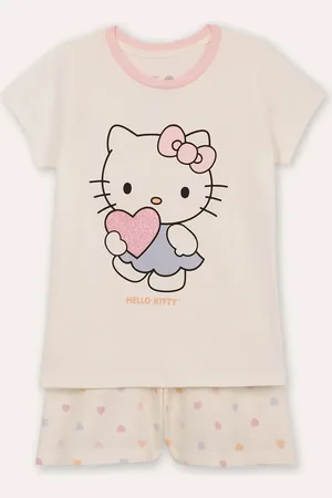 C&A Pijama de algodão infantil hello kitty com glitter