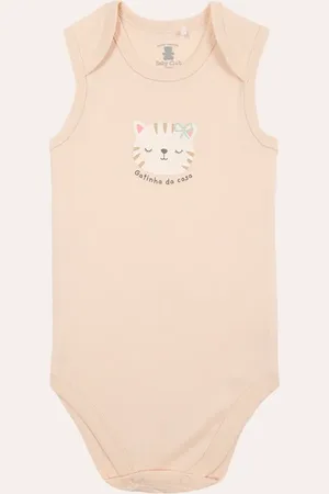 C&A Body de algodão infantil gatinha da casa bege