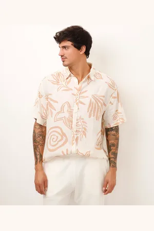 C&A Camisa de linho manga curta solar bege