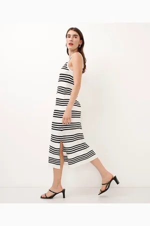 C&A Vestido midi de tricot com fendas listrado