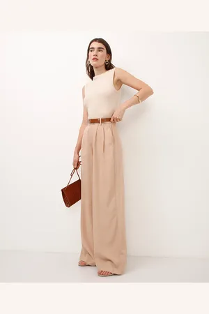 C&A Calça wide leg cintura alta com cinto