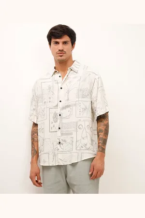 C&A Camisa de viscose folhagem manga curta off white