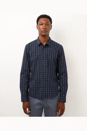 C&A Camisa slim de algodão manga longa quadriculada azul