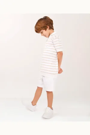 C&A Bermuda de sarja infantil cós com elástico branca