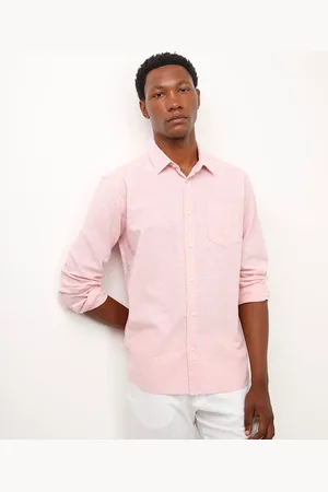 C&A Camisa comfort com linho manga longa rosa