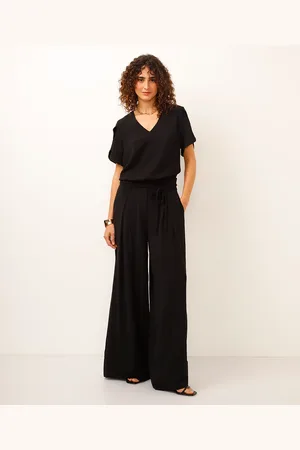 C&A Calça wide leg texturizada preta