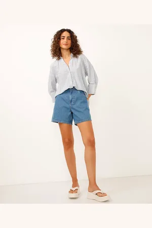 C&A Bermuda mom jeans cintura alta azul