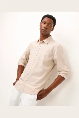C&A Camisa comfort com linho manga longa bege