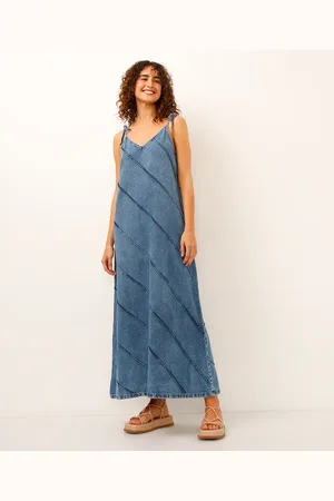 C&A Vestido longo jeans com recortes azul