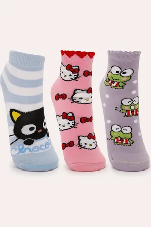 C&A Kit de 3 meias cano médio hello kitty e amigos colorida