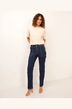 C&A Calça reta jeans cintura alta sawary azul