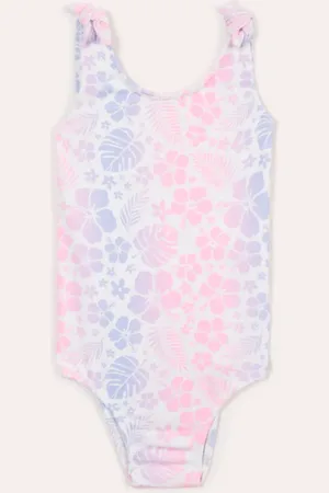 C&A Maiô infantil alça com amarração floral proteção uv colorido