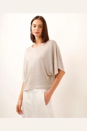 C&A Blusa de lurex manga curta bege