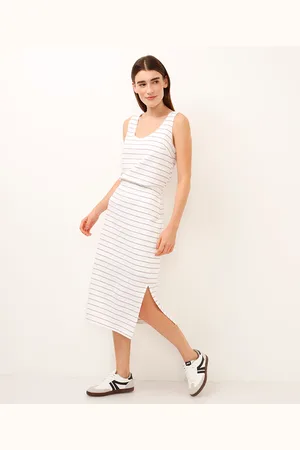 C&A Saia midi com fenda listrada bege