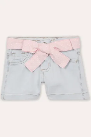 C&A Short clochard infantil jeans com faixa poá azul