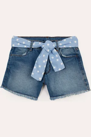 C&A Short mom infantil jeans com cinto faixa azul