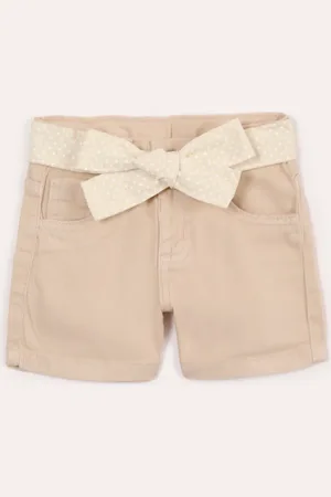 C&A Short clochard infantil de sarja com cinto faixa bege