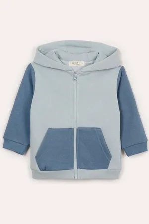 C&A Blusão de moletom infantil com capuz bicolor azul