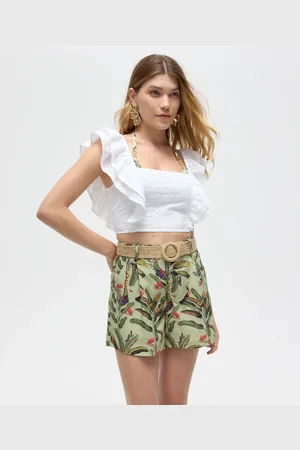 C&A Cropped de laise com babados floral patbo