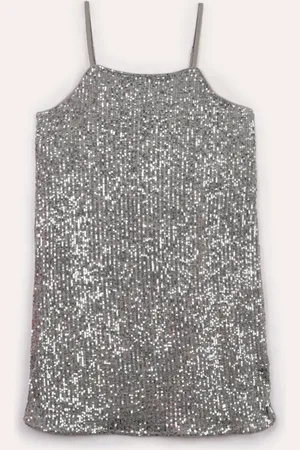 C&A Vestido curto juvenil de paetê prateado
