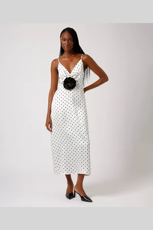 C&A Vestido midi acetinado poá com flor mindset