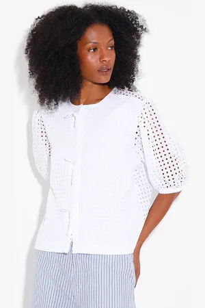 C&A Camisa de laise manga bufante com laços mindset branca
