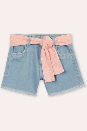 C&A Short mom infantil jeans com cinto faixa azul