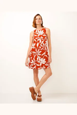 C&A Vestido curto de viscose floral laranja