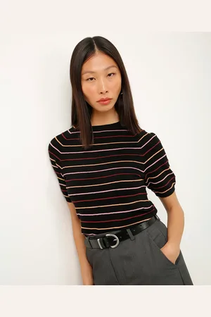 C&A Blusa de tricot texturizada listrada preta