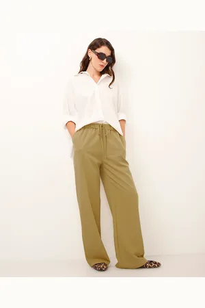 C&A Calça reta de alfaiataria cintura alta bege